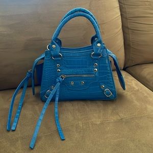 Ego Roddy Mini City Tote Bag In Bright Blue Croc Print Faux Leather
